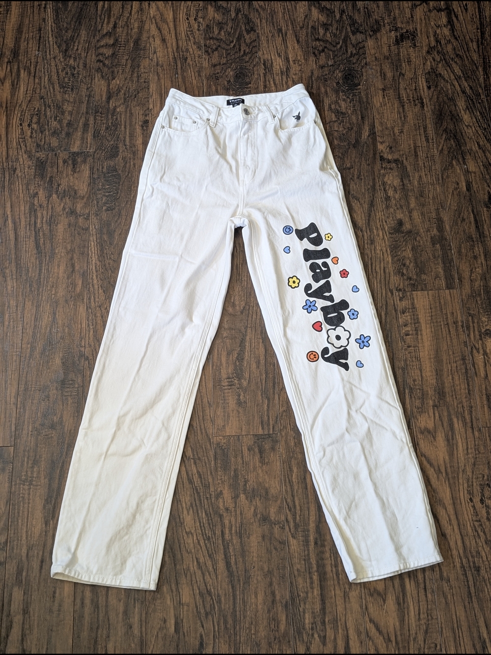PLAYBOY By Pacsun White Distressed Jeans With Playboy Name